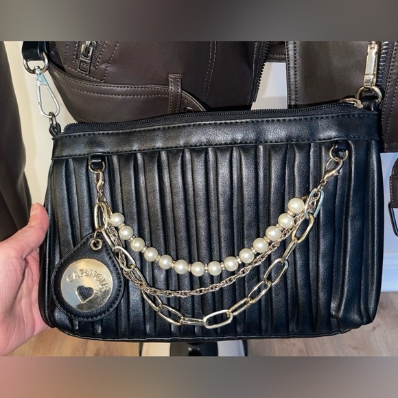 Cafe Noir Faux Leather Y2K Retro Pleated Crossbody/Clutch Handbag *Minor Flaws* - Picture 4 of 11